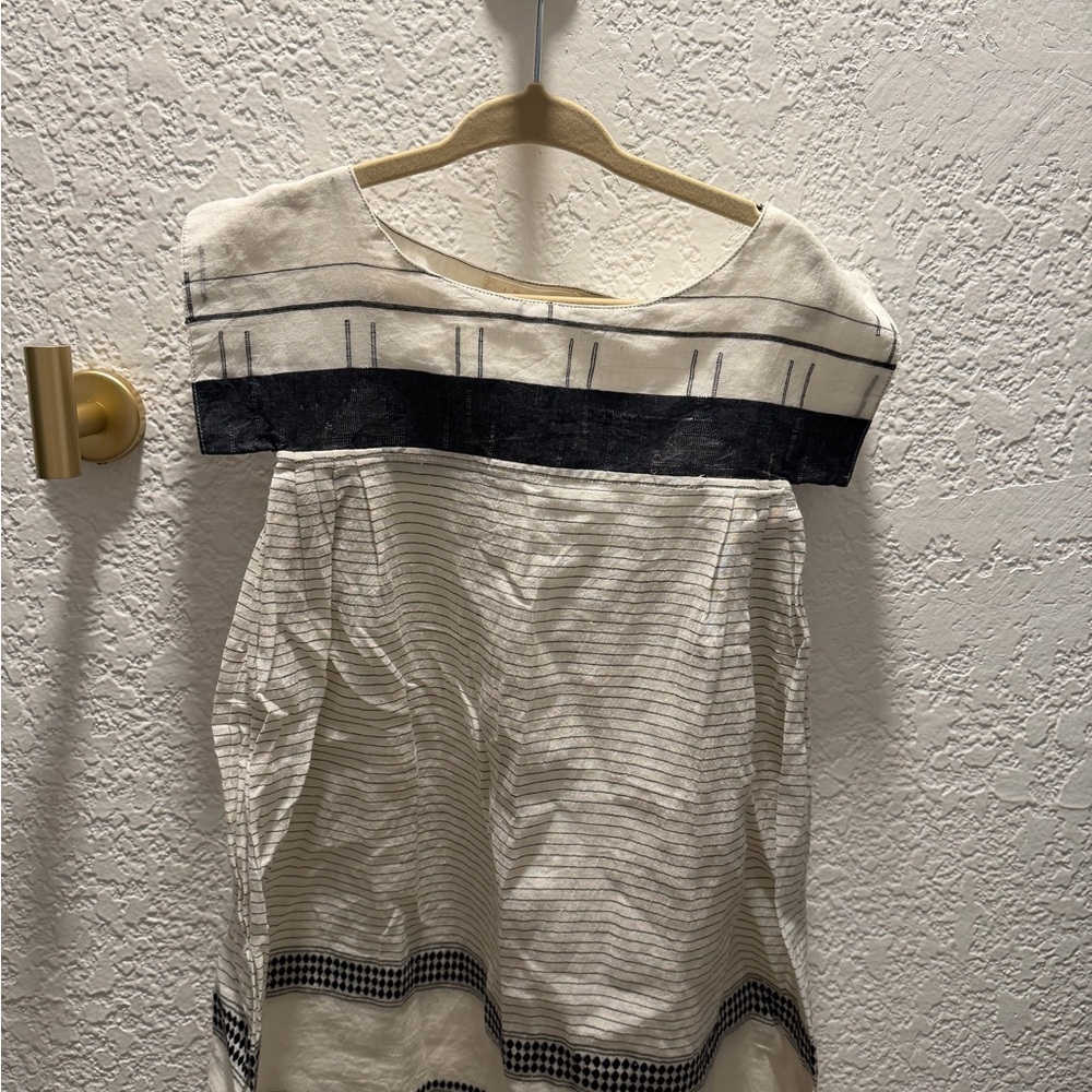 Injiri Kids Cream and Black Striped Boatneck tunic/dress